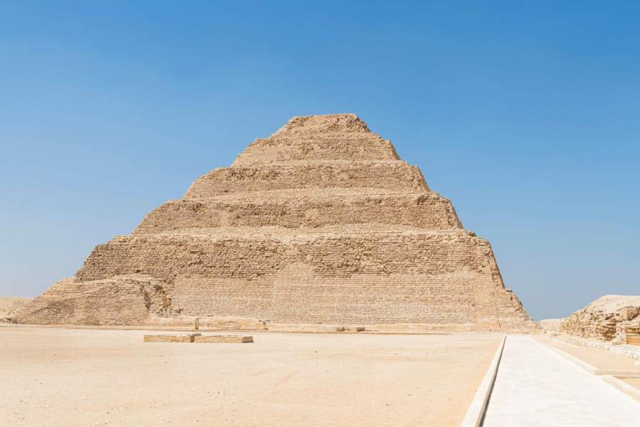 oldest standing step pyramid in Egypt, designed by Imhotep for King Djoser, located in Saqqara, an ancient burial ground