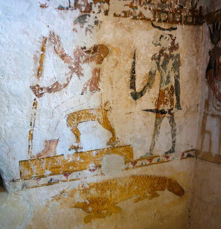 Walls in the Tomb of the Crocodile in Gabal al-Mawta aka Mountain of the Dead, Siwa, Egypt