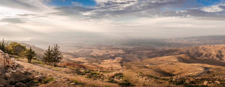 Panorama of the Holy Land from the Mount Nebo in Jordan, Middle East
