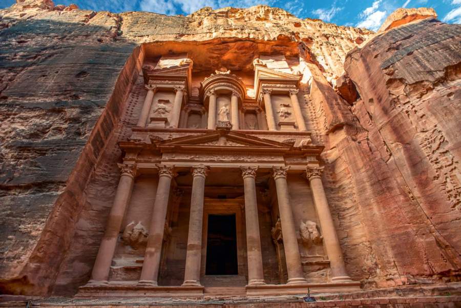 incredible and mystical look at the Al Khazneh tomb. The Treasury tomb of Petra, Jordan - Image, selective focus